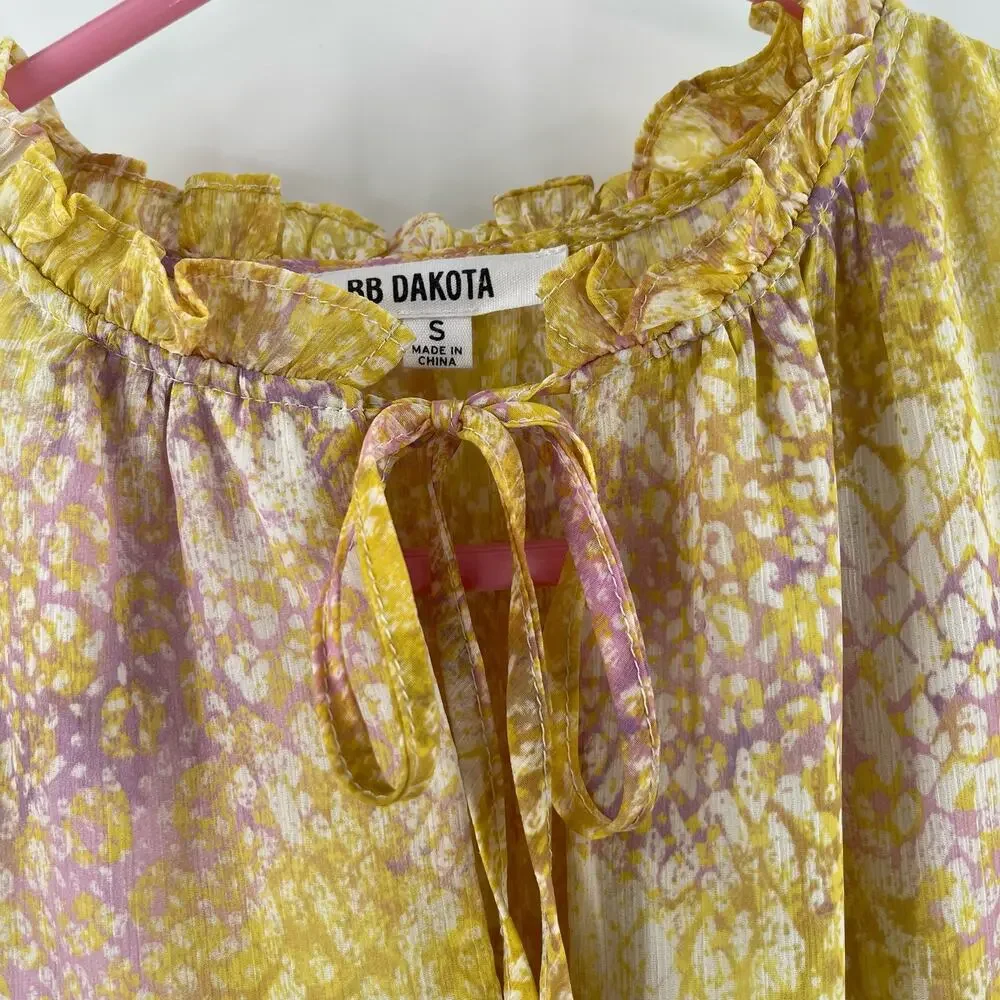 BB DAKOTA by Steve Madden Midi Dress Size Small Yellow Dream Girl Ruffles Light